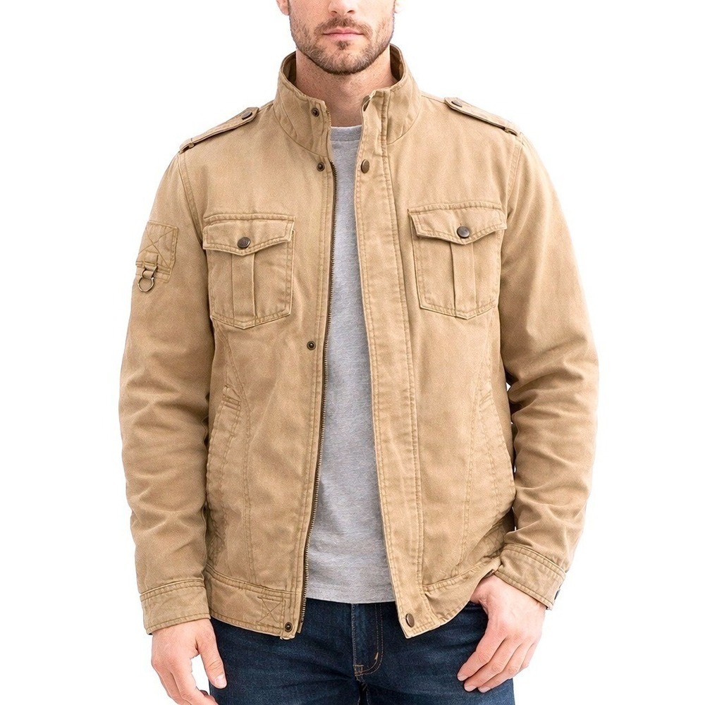 WenVen Men's Military Cotton Canvas Field Jacket Khaki‎ Tan Size Medium 23" PTP